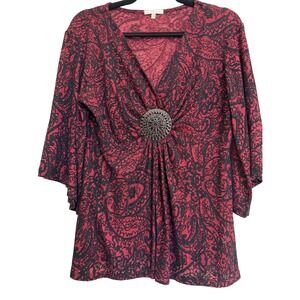 Top Blouse L Semi Sheer Stretch Boho  Whimsigoth Red Fairy Grunge Indie Hippie